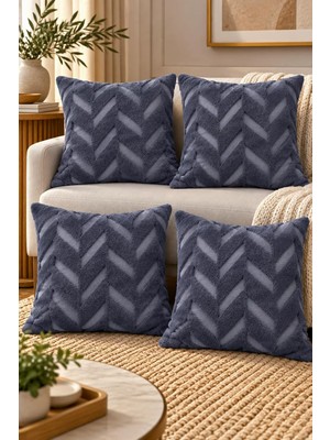 Vera Concept Store Dekoratif Peluş Kırlent Kılıfı Seti, Iskandinav Zigzag Balıksırtı Desenli, Modern Salon ve Koltuk Yastık Kılıfı, 42X42 cm (Balıksırtı Antrasit 4'lü)