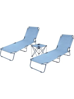 Vera Concept Store Bysay Kampet Katlanır Şezlong Seti, 2 Şezlong 1 Sehpa, Metal Gövde, Kumaş, Gri, Modern, 3'lü Set