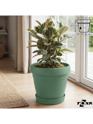Vera Concept Store Tabaklı Delikli Plastik Çiçek Saksısı, 29 cm 9 Lt, 1 Adet, Yeşil