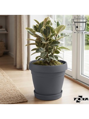 Vera Concept Store Tabaklı Delikli Plastik Çiçek Saksısı, 29 cm 9 Lt, 1 Adet, Antrasit