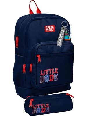Vera Concept Store Okul Sırt Çantası ve Kalemlik Seti - Lacivert Kırmızı Little Dude Baskılı Erkek Çocuk SETYGN33219C