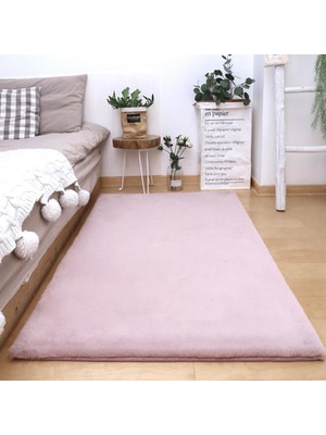 Vera Concept Store Lüks Suni Tavşan Kürkü Peluş Yüksek Halı, Oturma Odası, Yatak Odası ve Çocuk Odası Dekorasyonu Için Rahat Kaymaz Tüylü Halı, Pembe, 60 x 120 cm