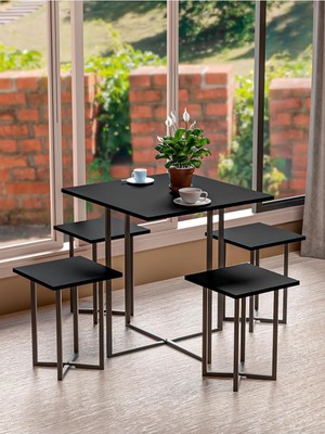 Vera Concept Store 4 Kişilik Siyah Kare Masa Takımı 1680S