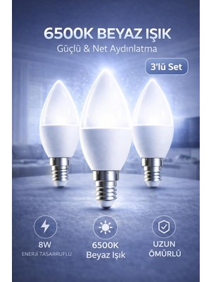 Vera Concept Store 8W LED Ampul E14 Duy 6500K Beyaz Işık, 3'lü Set