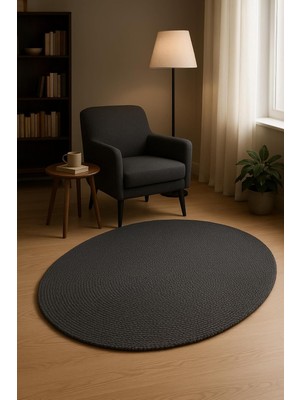 Vera Concept Store Oval Saç Örgü Desenli Kaymaz Taban Dekoratif Halı Kilim Paspas Antrasit 80 x 150