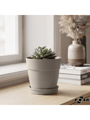 Vera Concept Store Tabaklı Delikli Plastik Çiçek Saksısı, 13 cm 1.1 Lt, 1 Adet, Bej