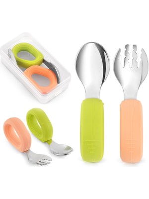 Vera Concept Store Bebek Çatal Kaşık Seti, 304, Blw, Ergonomik Kavrama, Saklama Kutulu, Pudra Yeşil