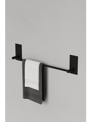 Vera Concept Store Paslanmaz Çelik Mat Siyah Havlu Askısı - Borulu Havluluk - Yapışkanlı Sistem - Modern Havlu Asacağı 45CM