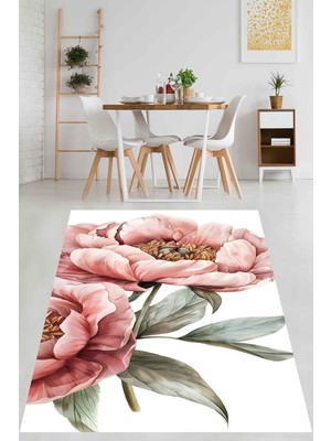 Vera Concept Store On The Clouds Soft Çiçek Desen Beyaz Zemin Yıkanabilir Kaymaz Taban Leke Tutmaz Salon Halısı Yolluk PNHS27, 60 x 120