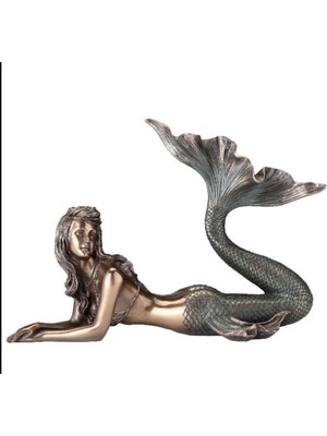 Vera Concept Store Denizkızı Dekoratif Bronz Deniz Kızı Biblo, El Yapımı Antik Görünümlü, 29X11X19.5 Cm, Hediyelik Ev Süsü