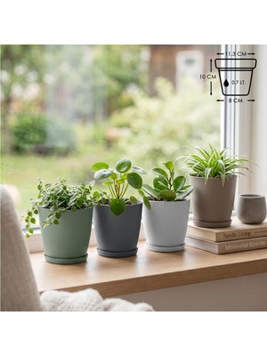 Vera Concept Store Pina Saksı Tabaklı Drenaj Delikli Plastik Çiçek Saksısı (4 Adet, Karışık, 0.7 Litre)