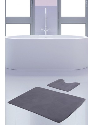 Vera Concept Store Unicolor Gri 2li Banyo Paspası Seti, 60X90 cm + 50X60 Cm, Kaymaz Klozet Taban Takımı