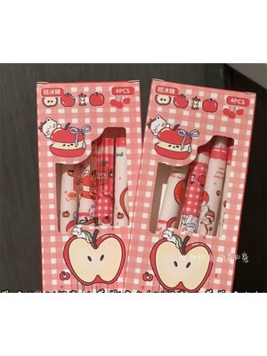 Vera Concept Store Kawaii Elmalı Kedi Desenli Uçlu Kalem Seti, 4'lü Paket 0.5 mm