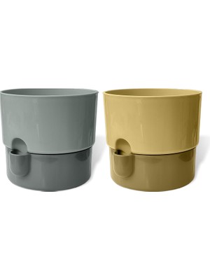 Vera Concept Store Dora Saksı Tabaklı Çiçek Kaktüs Saksısı Parlak Plastik Saksı (2 Adet, Gri&krem, 2l, 16CM)