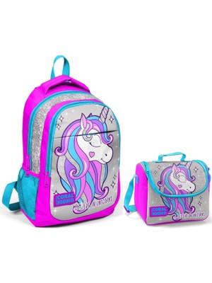 Vera Concept Store Coral High Gri Unicorn Kız Çocuk Okul Sırt Çantası ve Beslenme Çantası