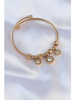 Hubrendy Bez 316L Çelik Gold Renk Zirkon Taşlı Model Charm Bileklik