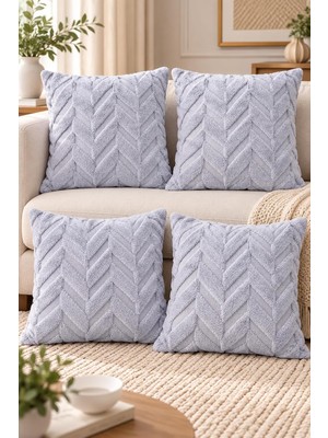 Vera Concept Store Dekoratif Peluş Kırlent Kılıfı Seti, Iskandinav Zigzag Balıksırtı Desenli, Modern Salon ve Koltuk Yastık Kılıfı, 42X42 cm (Balıksırtı Gri 4'lü)