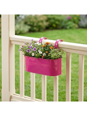 Vera Concept Store Askılı Metal Elips Saksı - Sökülebilir Askılı Balkon Saksılık ve Çiçeklik 7 Litre (Pembe)