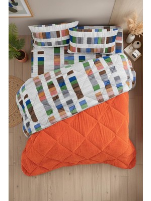 Vera Concept Store Veluna Battal Boy Lüx Wellsoft Yorgan Çift Taraflı - 2 Adet Yastık Kılıflı Yorgan Seti 215X235 cm (Turuncu)