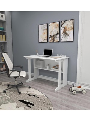 Vera Concept Store Pillar Raflı Ders Çalışma Masası Bilgisayar Masası Beyaz Çalışma Masası