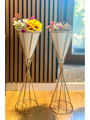 Vera Concept Store Dekorotif Modern Salon Bahçe Teras Uyumlu 2'li Cam Taşlı Çiçeklik Seti Vazo Dekor
