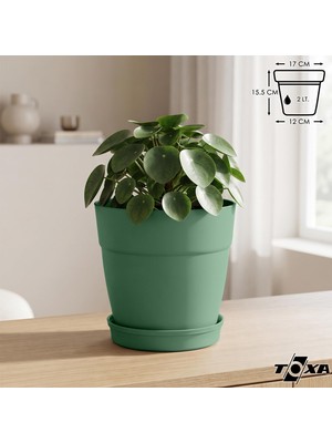 Vera Concept Store Tabaklı Delikli Plastik Çiçek Saksısı, 17 cm 2.2 Lt, 1 Adet, Yeşil