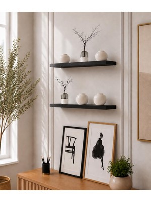 Vera Concept Store Siyah Duvar Rafı 2 Li Set Gizli Raf Uçan Raf (50-50)