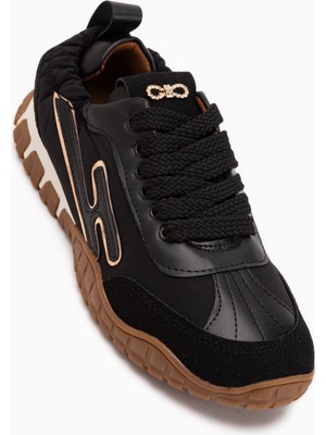 Limoya Jessica Siyah Süet Detaylı Bağcıklı Kadın Sneaker Spor Ayakkabı