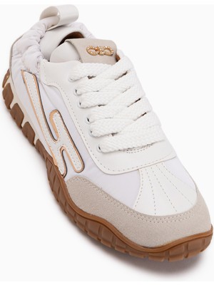 Limoya Jessica Beyaz Bej Süet Detaylı Bağcıklı Kadın Sneaker Spor Ayakkabı