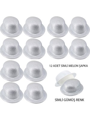 Burada Bulabilirsin Gümüş Renk Simli Melon Yuvarlak Parti Şapkası 12 Adet