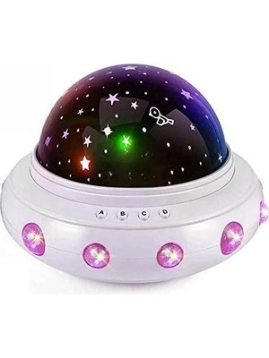 Technosmart Müzikli Renkli ve Dönen Star Master Ufo Uzay Temalı Projeksiyon Gece Lambası Usbli Pembe