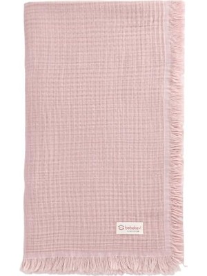%100 Pamuk Oeko-Tex® Iki Katlı Müslin Bebek Battaniyesi 2 Katlı Saçaklı Battaniye (Pembe)