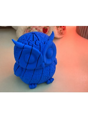 Dolozena 3D Baskı Hareketli Baykuş Figürü - Eklemli Flexi Oyuncak - Mavi