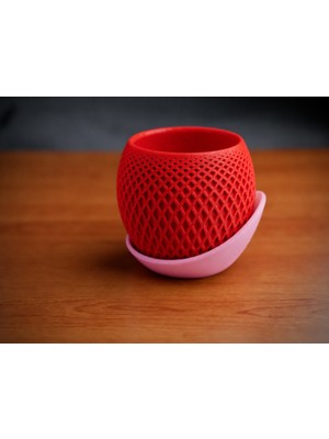 Dolozena 3D Baskı Küre Saksı - Kafes Dokulu Iki Parçalı Dekoratif Saksı - Kırmızı-Pembe