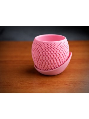 Dolozena 3D Baskı Küre Saksı - Kafes Dokulu Iki Parçalı Dekoratif Saksı - Pembe-Pembe