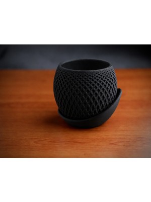 Dolozena 3D Baskı Küre Saksı - Kafes Dokulu Iki Parçalı Dekoratif Saksı - Siyah-Siyah