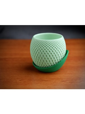 Dolozena 3D Baskı Küre Saksı - Kafes Dokulu Iki Parçalı Dekoratif Saksı - Mint-Yeşil