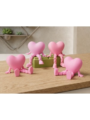 Dolozena 3D Baskı Hareketli Kalp Figürü - Eklemli Dekoratif Oyuncak (1 Adet)-Pembe