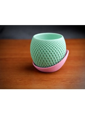 Dolozena 3D Baskı Küre Saksı - Kafes Dokulu Iki Parçalı Dekoratif Saksı - Mint-Pembe
