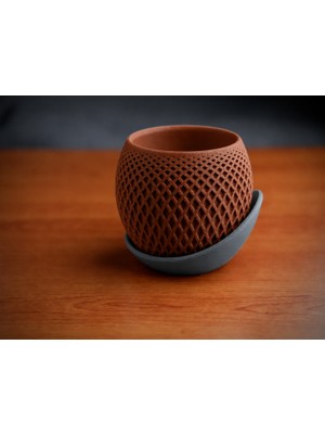 Dolozena 3D Baskı Küre Saksı - Kafes Dokulu Iki Parçalı Dekoratif Saksı - Kahverengi-Gri