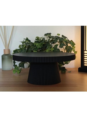 Dolozena 3D Baskı Japandi Tarzı Ayaklı Dekoratif Tepsi Çizgili Kek Sunum Standı Siyah 24 cm
