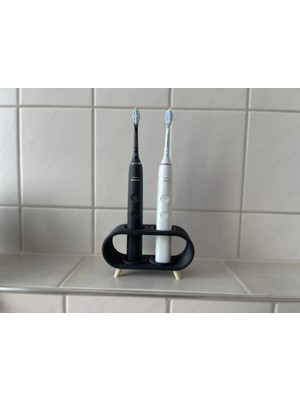 Dolozena 3D Baskı Elektrikli Diş Fırçası Standı Çift Diş Fırçalık Ayaklı Modern Banyo Diş Fırçası Tutucu Siyah