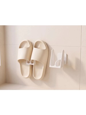 Dolozena 3D Baskı Duvara Monte Banyo Terlik Askısı Minimalist Terlik Rafı Delmeden Yapıştırmalı Beyaz