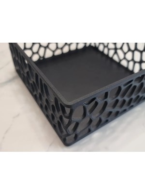 Dolozena 3D Baskı Organik Desenli Peçetelik Kokteyl Peçete Tutucu 12,5X12,5 cm Delikli Peçete Standı - Siyah