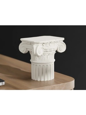 Dolozena 3D Baskı Antik Roma Sütun Başlığı Dekoratif Masaüstü Biblo Sütun Formlu Küçük Obje Standı Krem