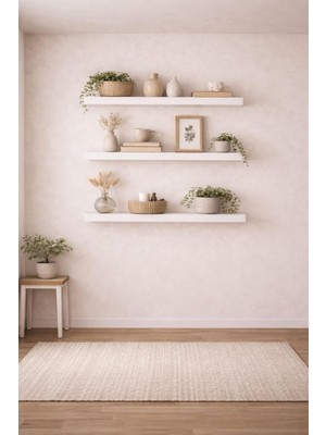 30 mm 3'lü Uçan Duvar Rafı Set Gizli Raf- Beyaz 15X30
