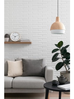 Ukab Dekor Kendinden Yapışkanlı 3D Beyaz Piramit Desen Dekoratif Duvar Paneli - Mutfak Salon Beya