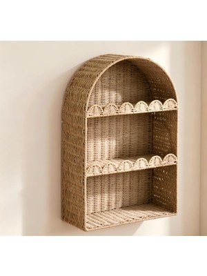 3 Katlı Duvar Rafı, Rattan, 60 x 40 x 13 Cm, Bohem Kemerli Raf