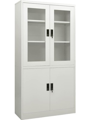 Açık Gri Dosya Dolabı 90 x 40 x 180 Cm, Çelik 3 Ayarlanabilir Raf, 2 Kilit, Belgeleri Güvenli B