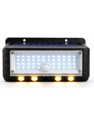 Panter Solar Hareket Sensörlü LED Duvar Lambası 3W 44 Smd Beyaz + 4 Gün Işığı Led, 300 Lümen, IP65 Su Geçirmez, 3 Modlu Güneş Enerjili Aplik, Balkon V